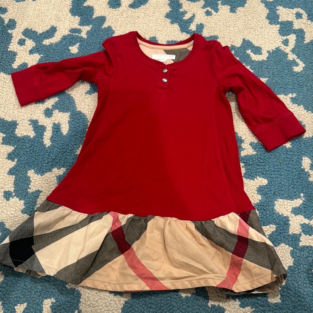 Burberry Red Dress with Plaid Hem 4